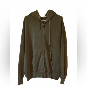WEGO Olive Green Distressed Loose Fit Zip-Up Sweater